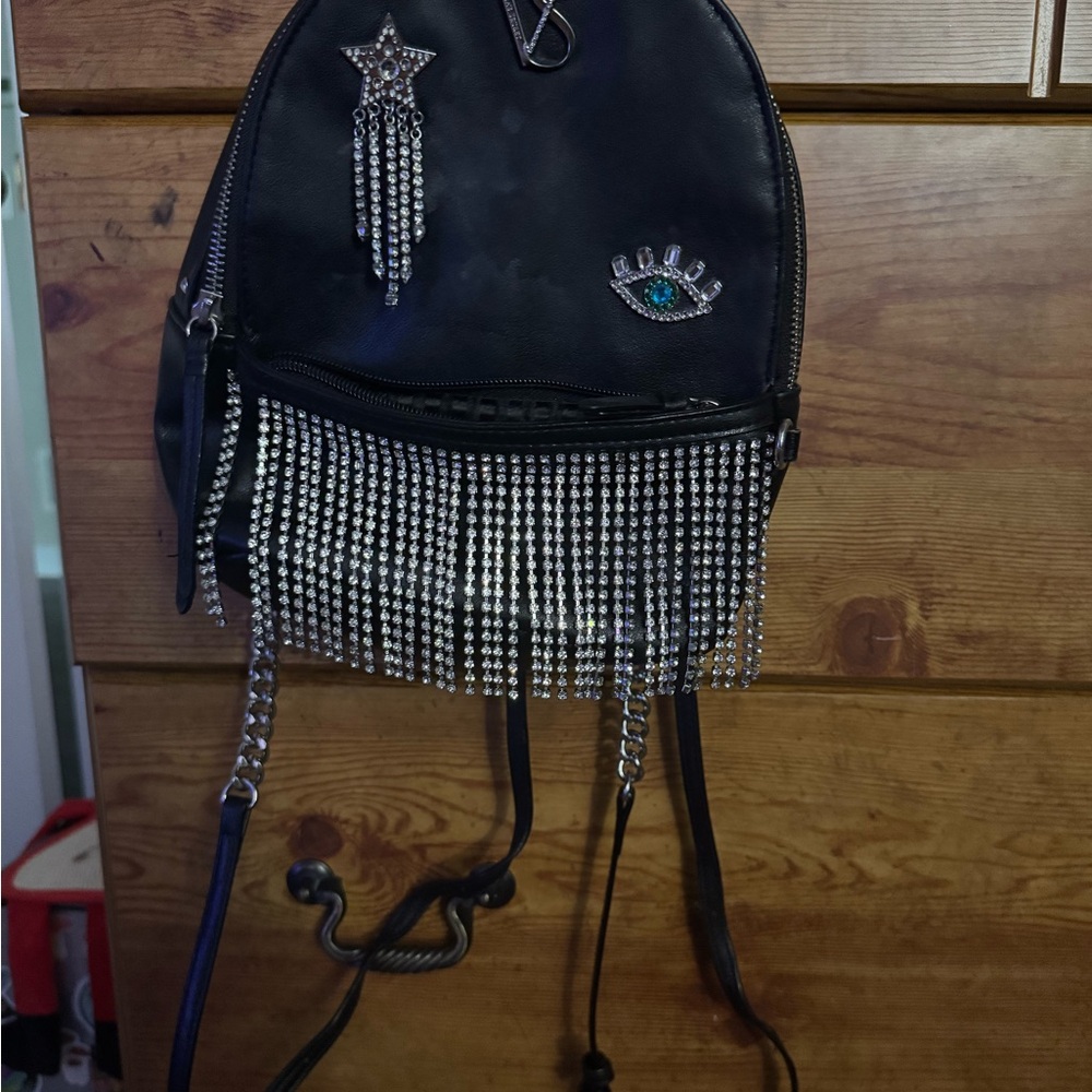 Victoria's Secret Black Mini Backpack with Silver Embellishments